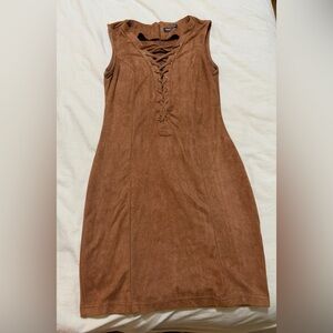 Fashion Nova Brown Sleeveless Lace-Up Dress